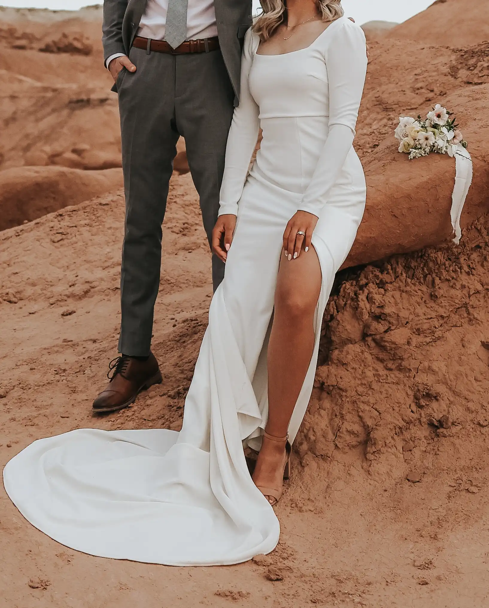 Couple posing for bridals at goblin valley